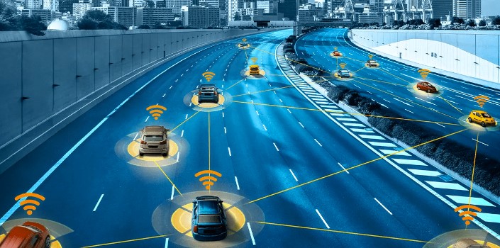 An image of cars being connected using V2X technology.