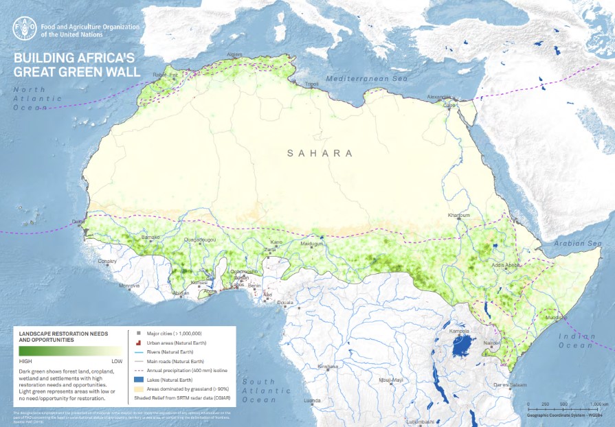 Figure 3 – Map of the Great Green Wall project (Great Green Wall, Action Against Desertification, Food and Agriculture Organization of the United Nations)