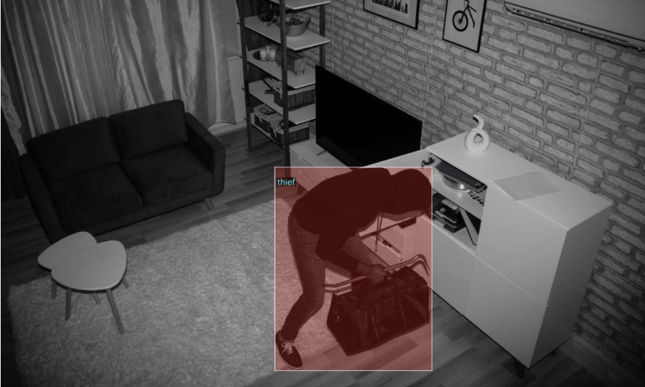 Figure 2 – Computer Vision-powered CCTV detecting a burglar in real-time through segmentation in a residential building ( SuperAnnotate, n.d.)